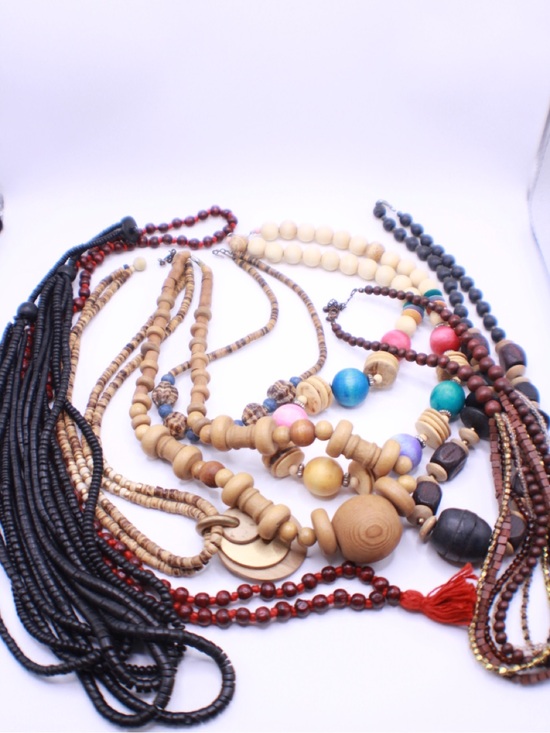 Jewelry - Lot of Vintage to Modern Handcrafted Wooden Bead Layered Necklaces (8)